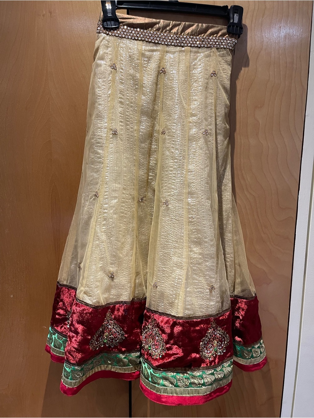 Embellished Cream & Red A-Line Skirt
